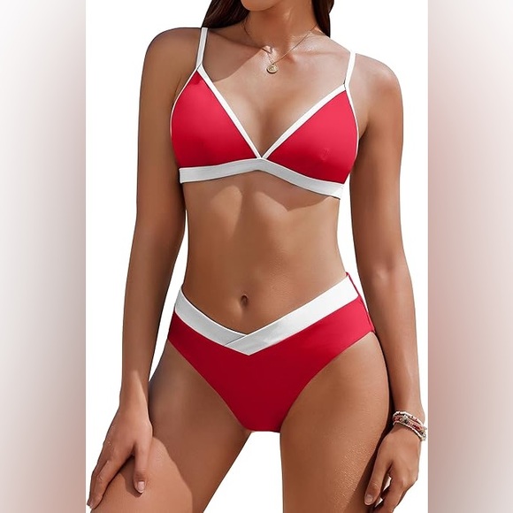 Amazon Other - NEW Triangle Bikini Set High Cut Bathing Suits Color Block Two Piece Swimsuit S